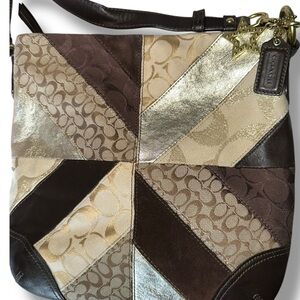 Vintage Coach Y2K Chevron Suede Patchwork Metallic Shoulder Crossbody Bag